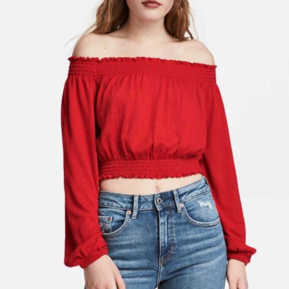 H&M Red Cropped Peasant Blouse